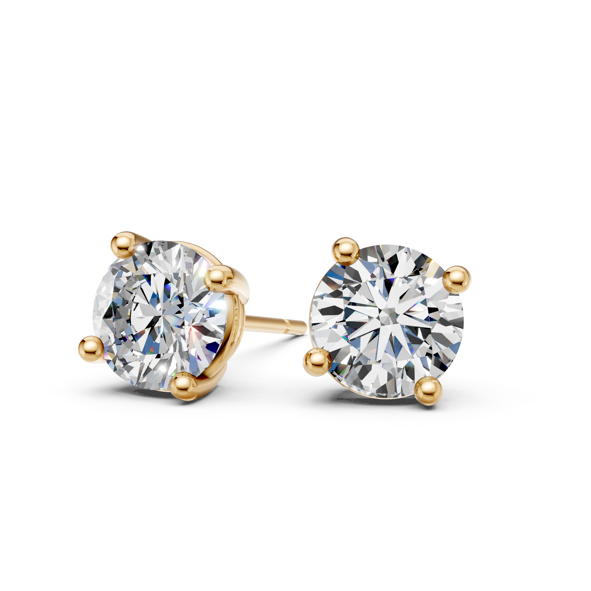 2.0 tcw lab grown ROUND 14K YELLOW Gold studs FG VS+
