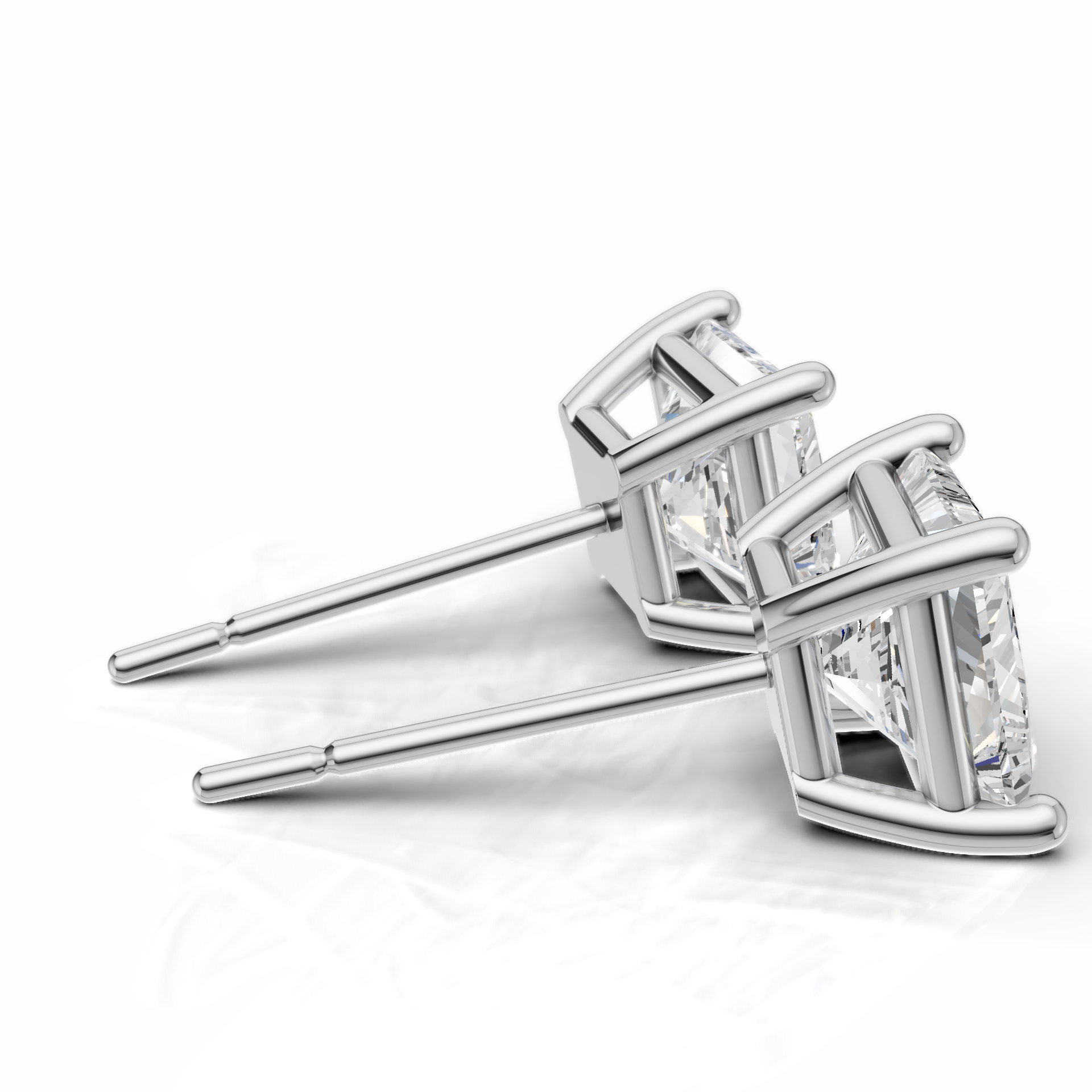 3.0 tcw lab grown PRINCESS CUT 14K WHITE Gold studs FG VS