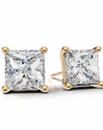 3.0 tcw lab grown PRINCESS CUT 14K YELLOW Gold studs FG VS+